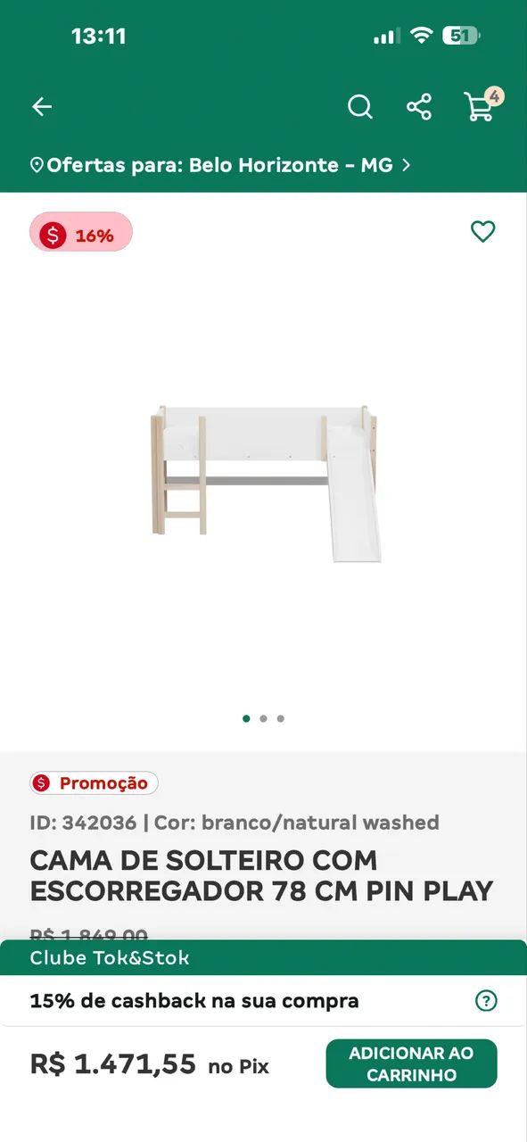 PIN PLAY CAMA COM ESCORREGADOR TOK&STOK  - Foto 3