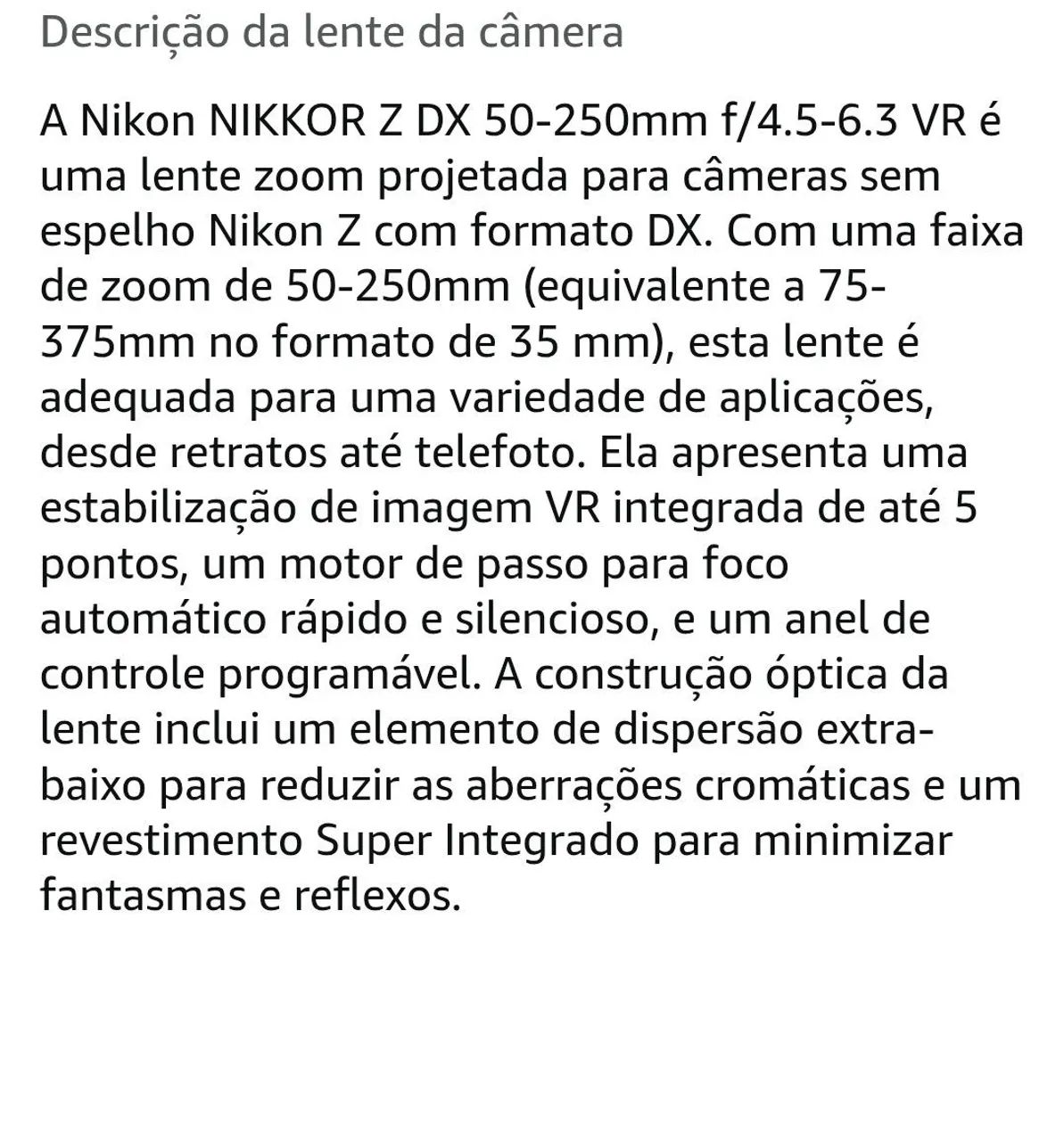 Lente Nikkor Z DX 50-250mm f/4.5-6.3 VR nova - Foto 4