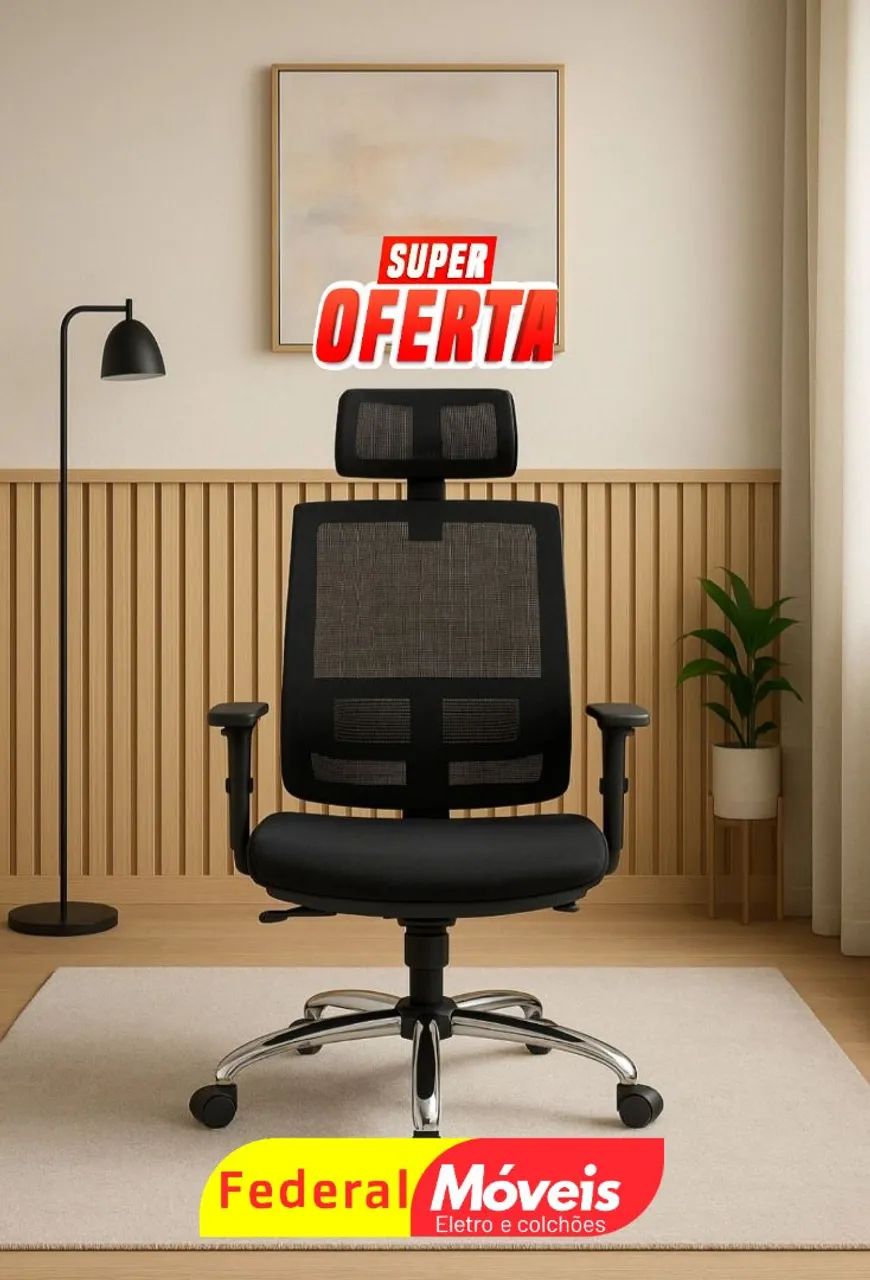 Cadeira Presidente Giratória Pés Cromados Telinha - Conforto e estilo!