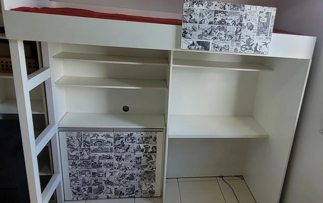 Cama Suspensa com estante e gaveta Mdf