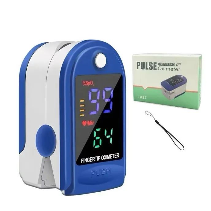 Oxímetro digital azul com pilhas e cordão + Brinde - Foto 2