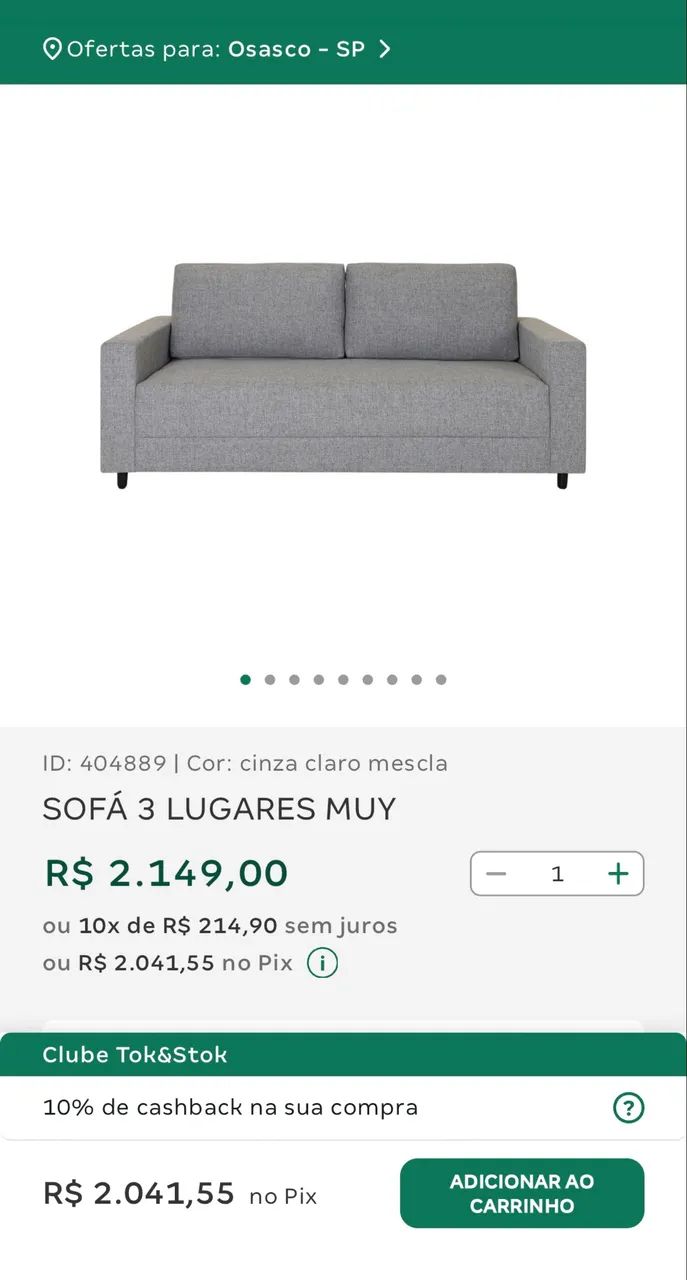 Sofa Muy Tok&Stok cinza 3 lugares - Foto 6