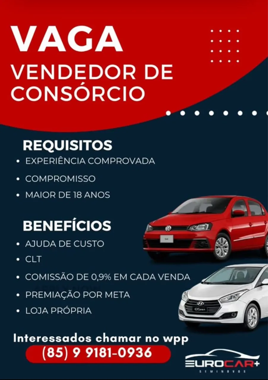 Vaga Vendedor Consórcio - Oportunidade!