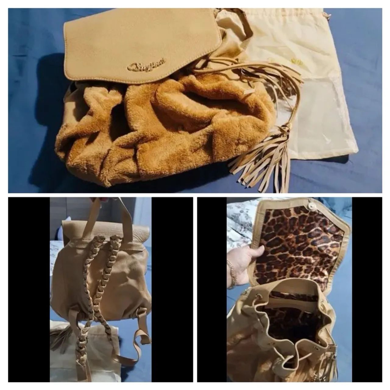 Mochila couro e Pelúcia Carmem Steffens