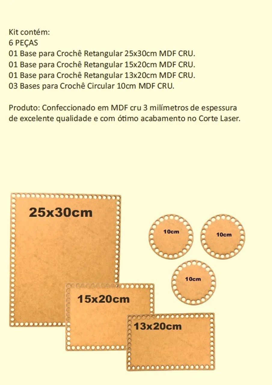 Base em MDF para crochê retangular , kit com 6 peças - Foto 2