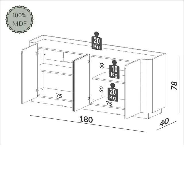 BUFFET 100% MDF COM 4 PORTAS + GAVETA INTERNA + PÉS EM MADEIRA - Foto 4
