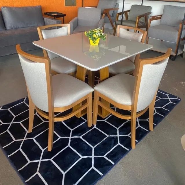 Mesa de Jantar Rubi com 4 Cadeiras Marina 90x90 Direto da Fabrica