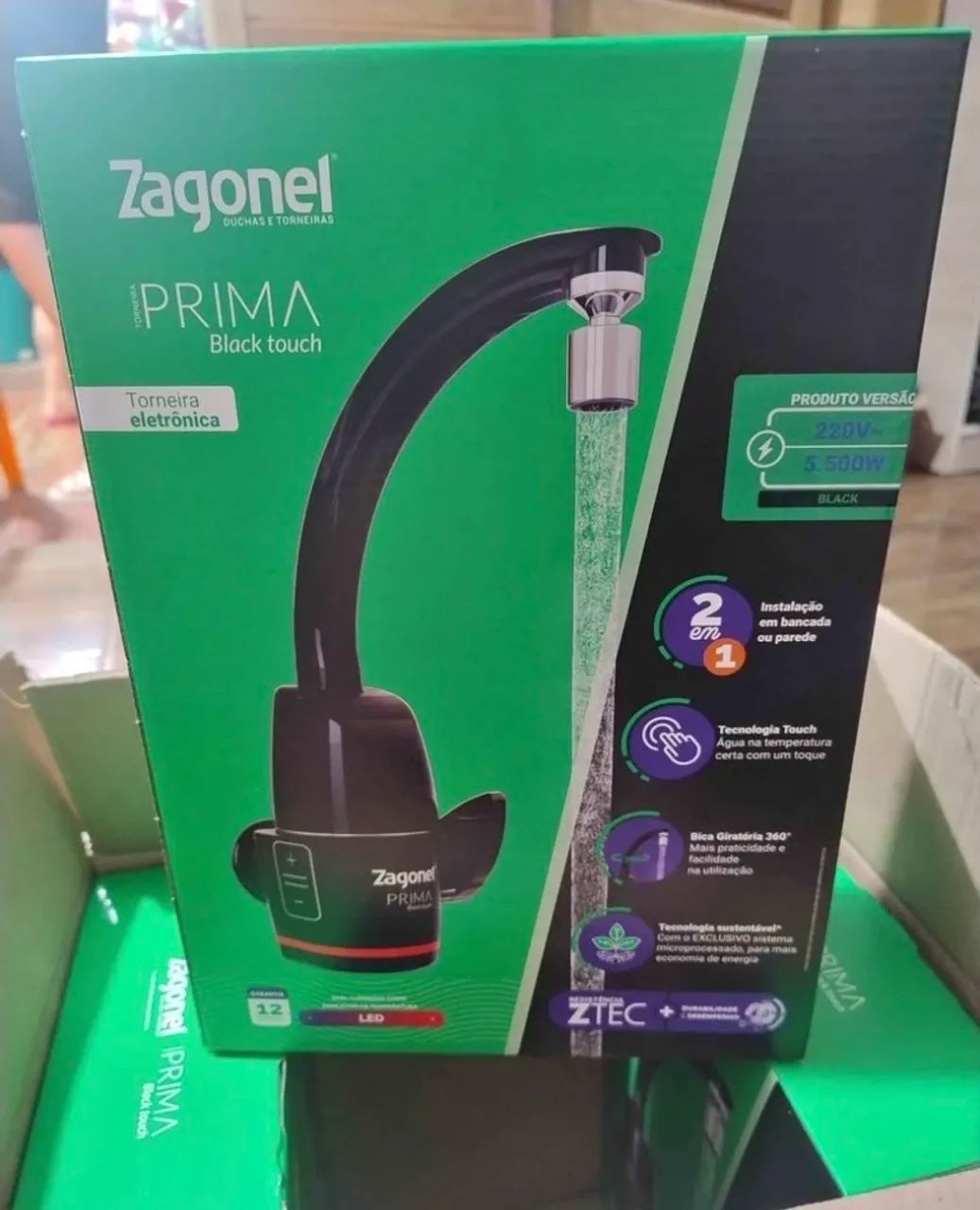 Torneira Elétrica Zagonel Prima Black Touch - Bancada e Parede (220V)