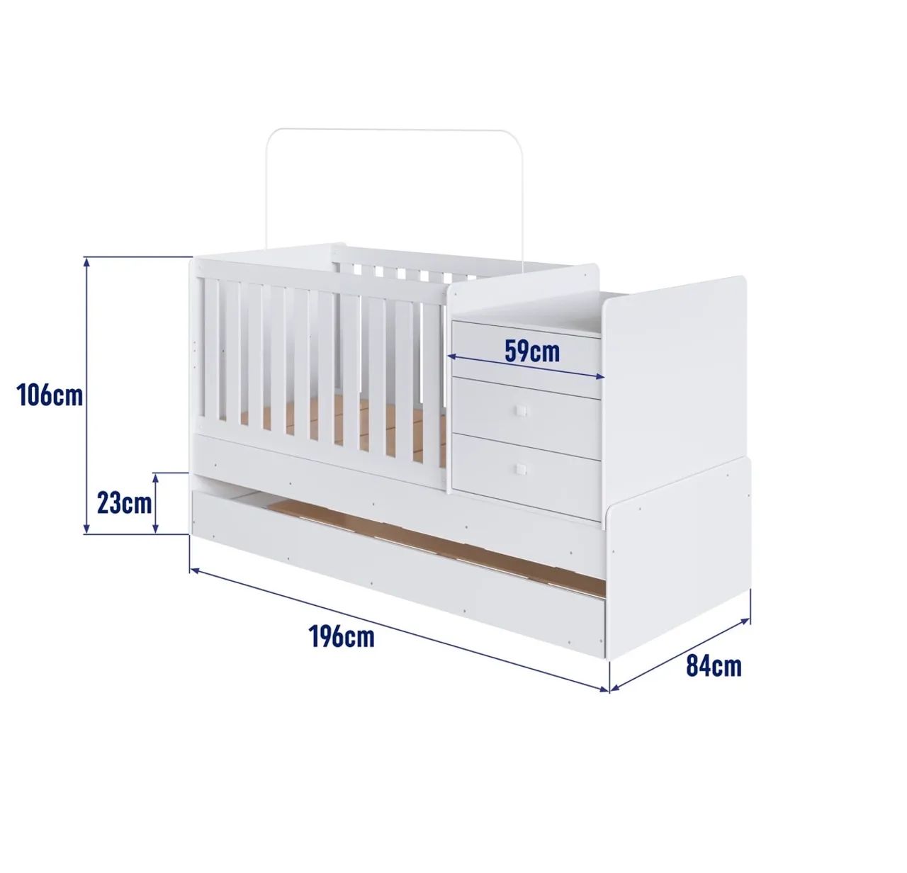 Berço Cama Multifuncional com Cama Auxiliar + 3 Gavetas - Novo - Foto 2