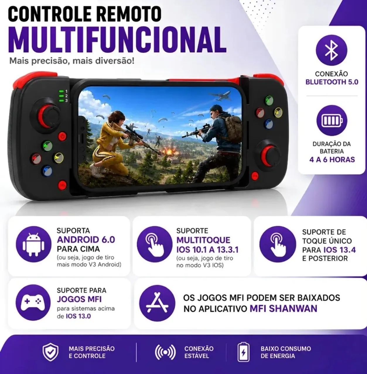 Gamepad Controle Bluetooth Android Ios Joystick Celular Pc - Foto 2