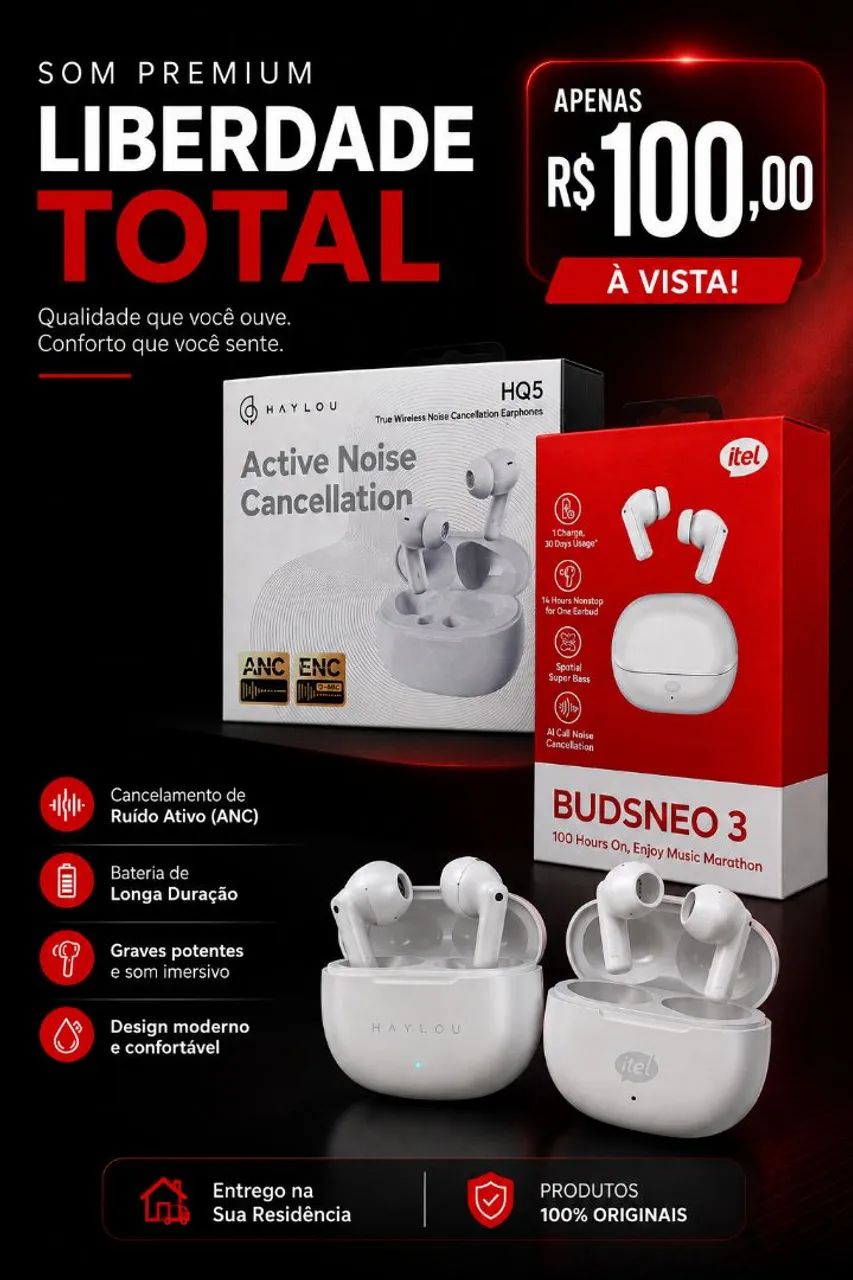Fones sem fio Bluetooth 