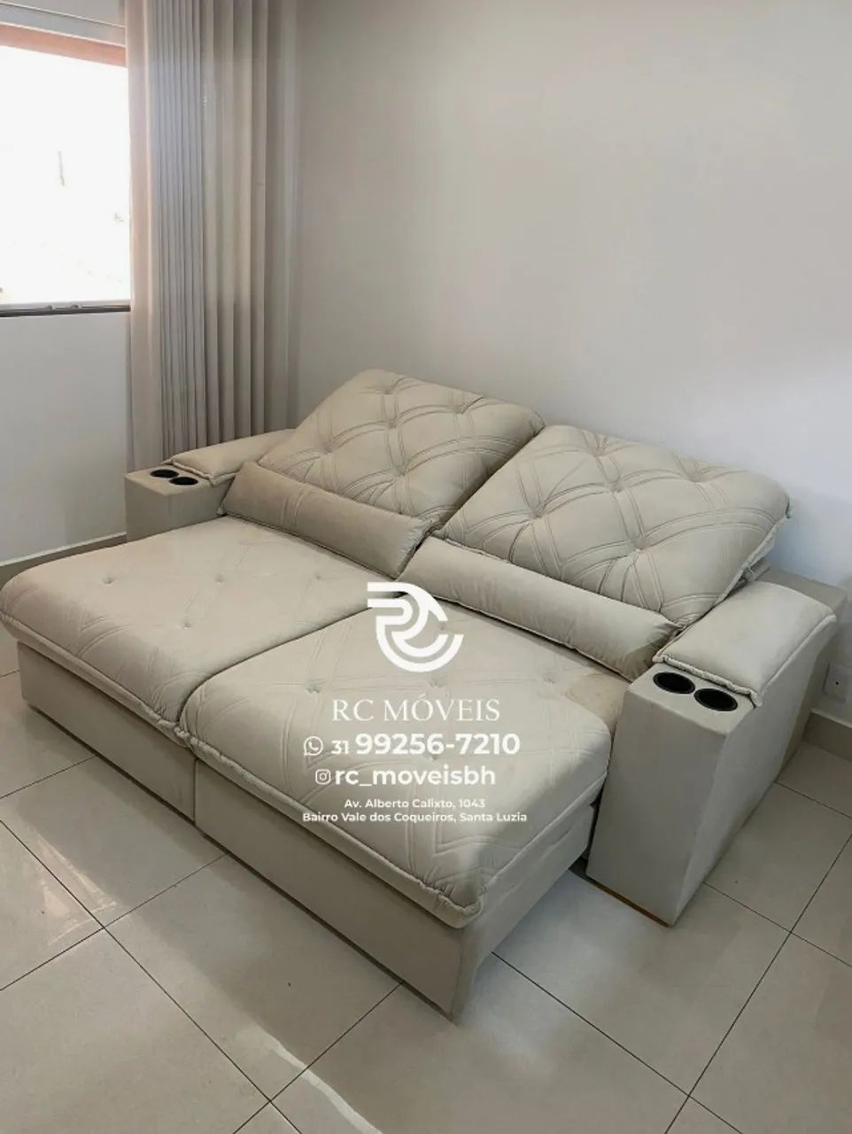 Sofá Retrátil Reclinável Cuiabá com Porta Copos D33 Molas Ensacadas - Foto 3
