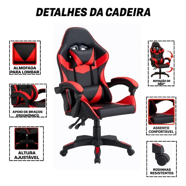 Cadeira Gamer Escritório Reclinável Ergonômica Giratória com Rodinhas X-On - Vermelha - Foto 4