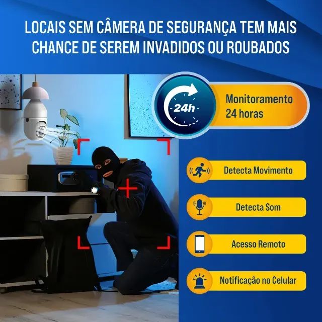 Câmera De Segurança Wi-fi 360° Hw Lâmpada E27 Full Hd Visão Noturna Colorida Áudio Sensor  - Foto 5