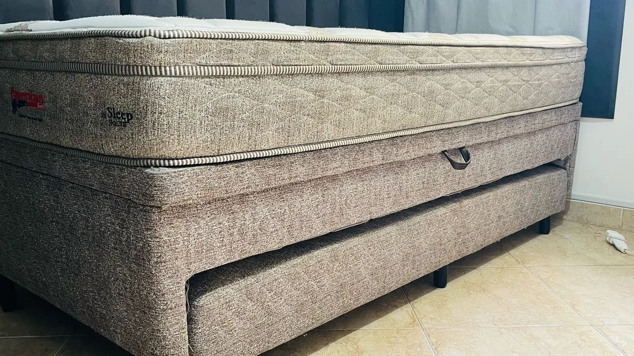 Cama Box Baú Solteiro com Colchão e Cama Auxiliar