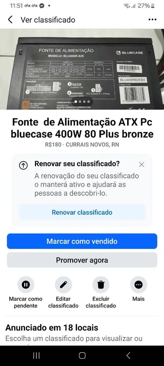 Fonte de Alimentação ATX Pc bluecase 