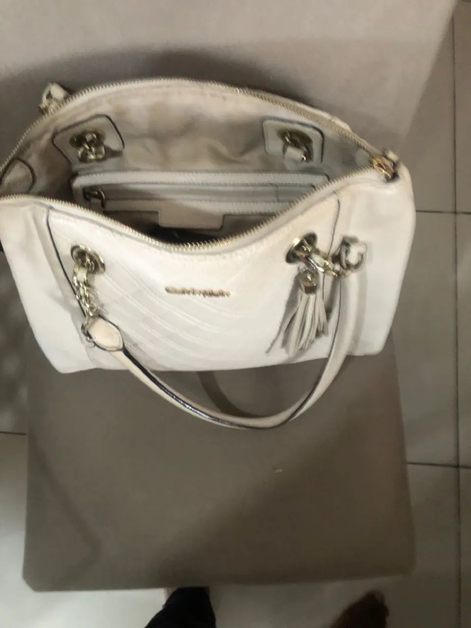 Bolsa Calvin Klein de couro Branco  - Foto 4