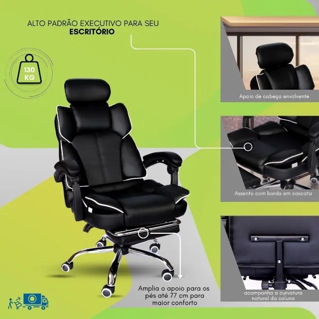 Cadeira de Escritório Luxo Presidente - Preta - Foto 4