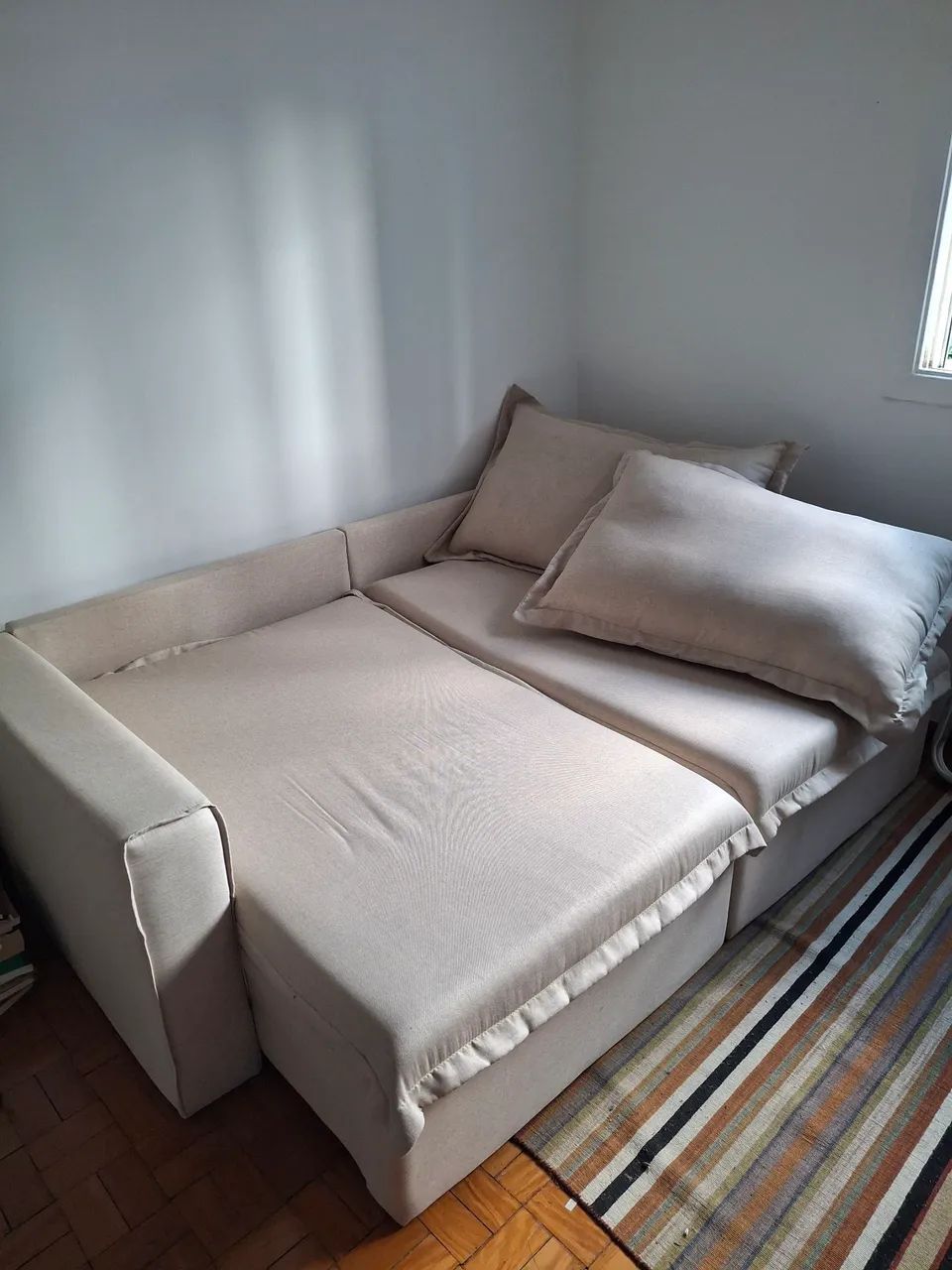 Sofá-cama retrátil em linho off-white - 1,40 m - Foto 3