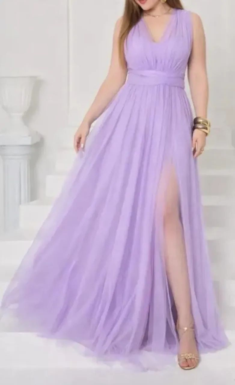 Vestido Longo Multiformas Brilho Lilás 44 - Foto 5