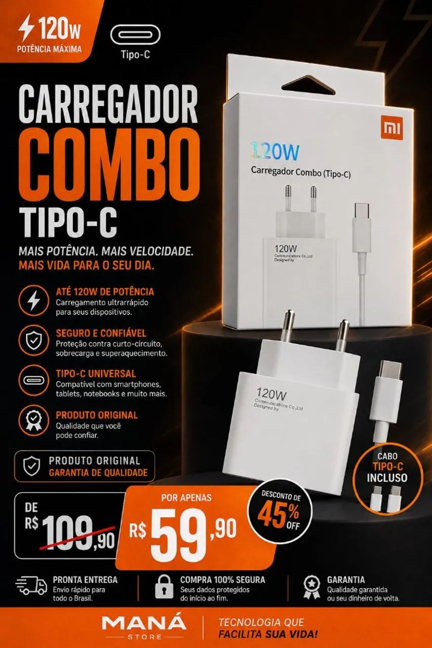 Carregador Turbo 120W tipo C