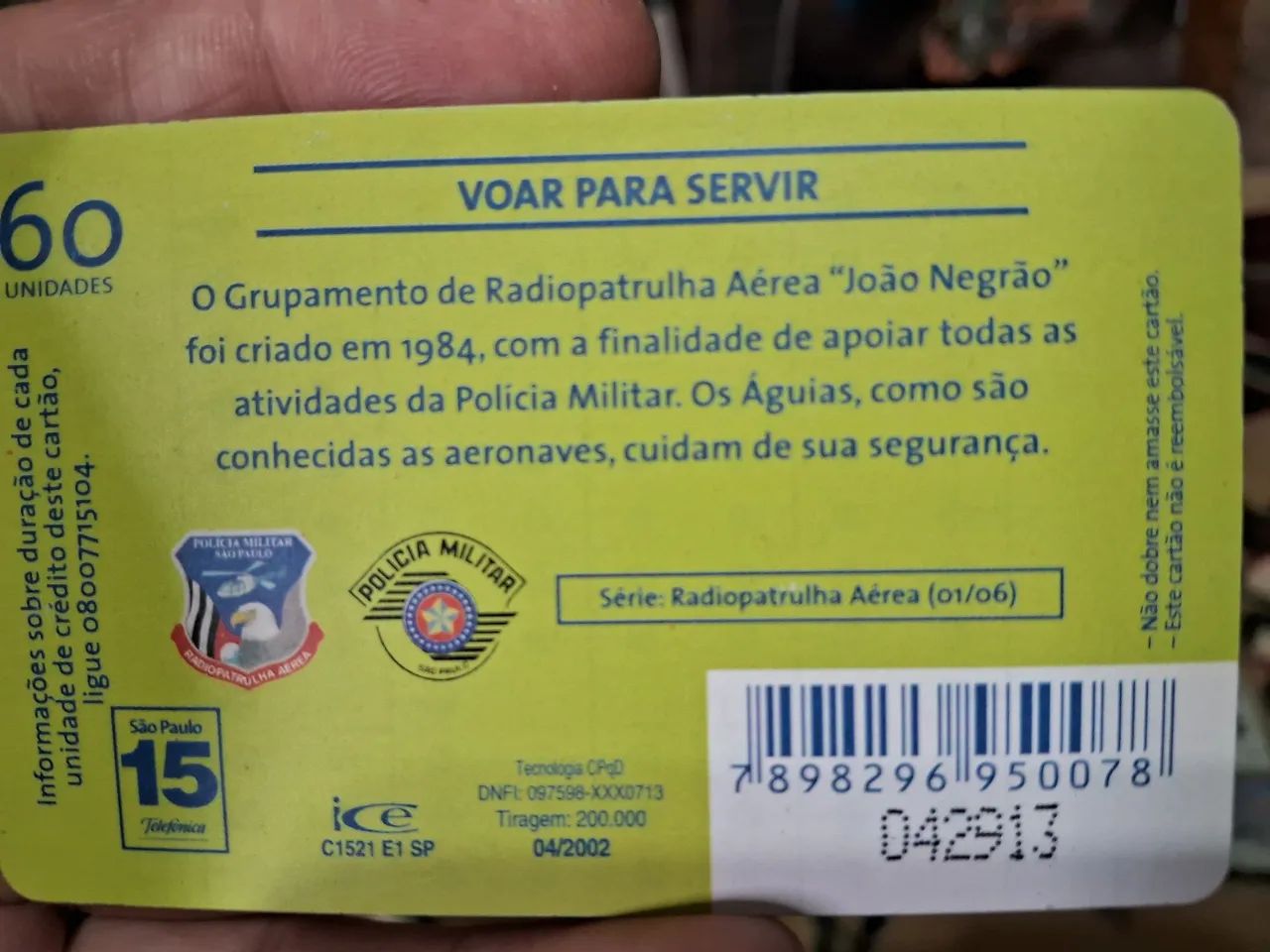 Cartão Telefonico Radiopatrulha Aérea Coleção Completa Telefonica - Foto 2