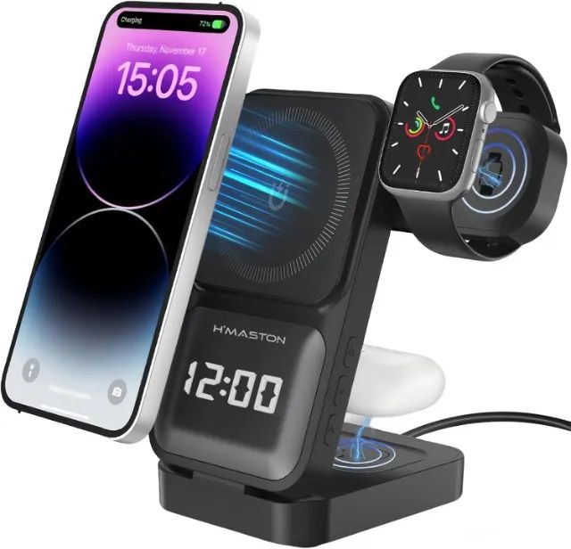 Carregador Indutivo 3 em 1 Dobrável H-Maston 25W para Celular, Relógio e Fone - Foto 3