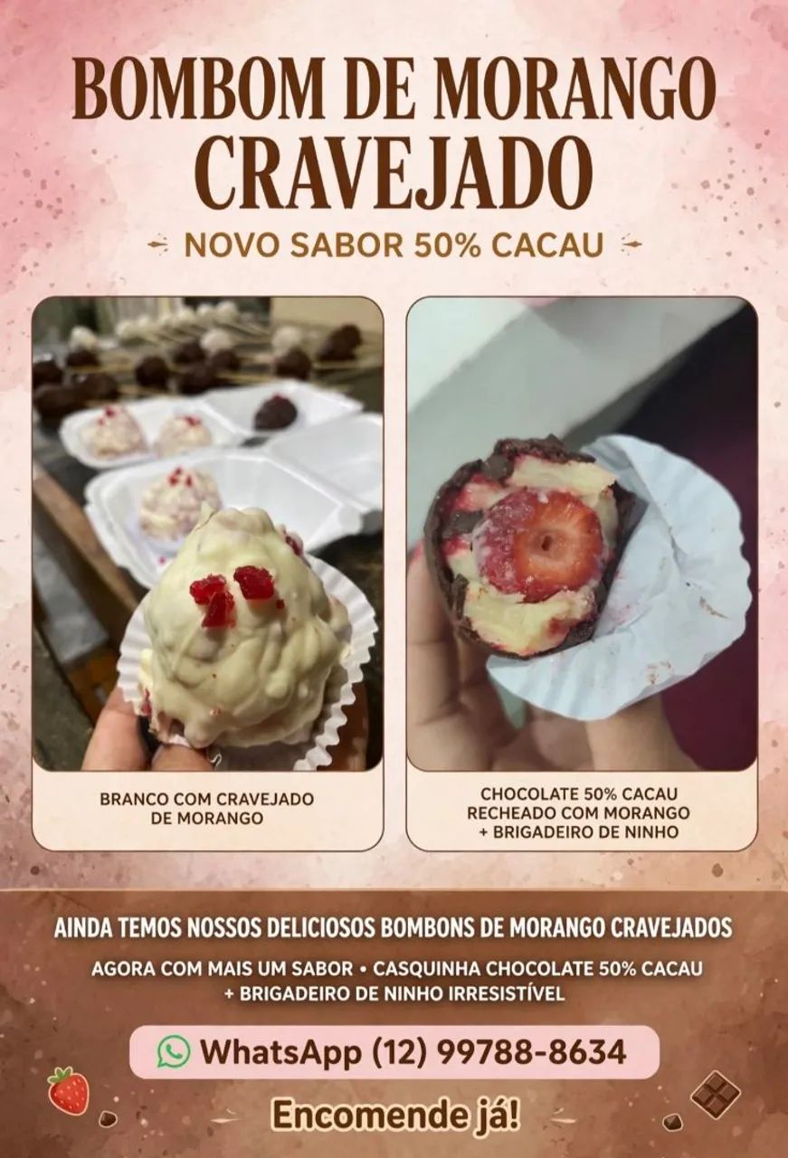 Bombom de morango cravejado 