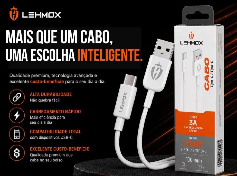 Cabo USB Tipo C Lehmox 1 Metro para Celular - Foto 3