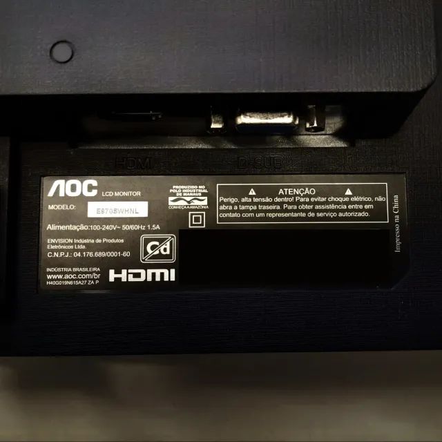 Monitor AOC LED 18,5" Widescreen HDMI E970SWHNL Excelente Estado - Foto 3