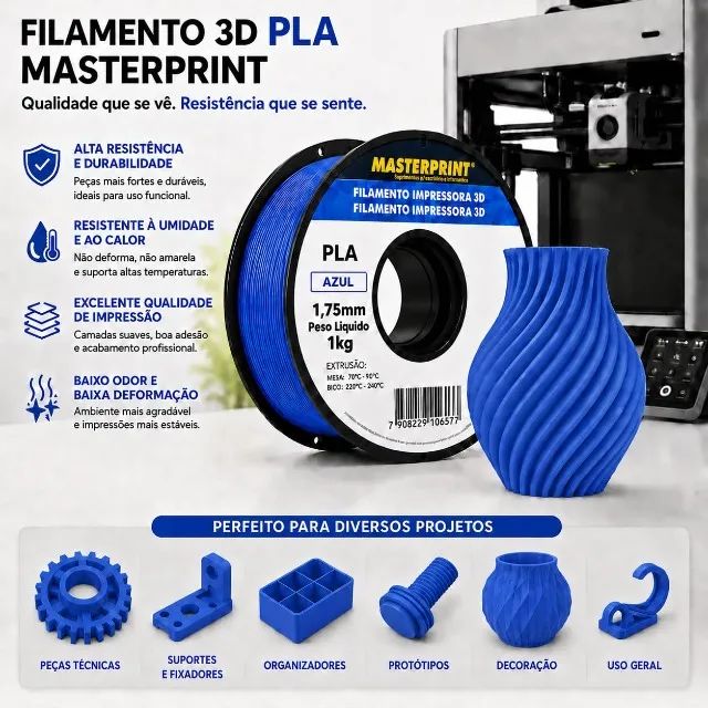Filamento PLA Silk Azul impressora 3d masterprint impressão 3d  - Foto 2