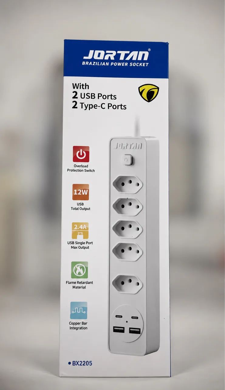 Filtro de linha com portas USB e tipo C 