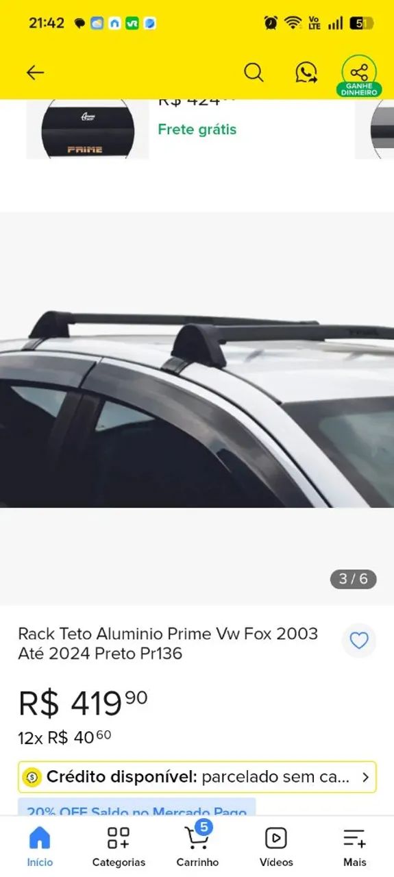 RACK DE TETO ORIGINAL ALUMÍNIO PRETO FOX SPACEFOX  - Foto 3