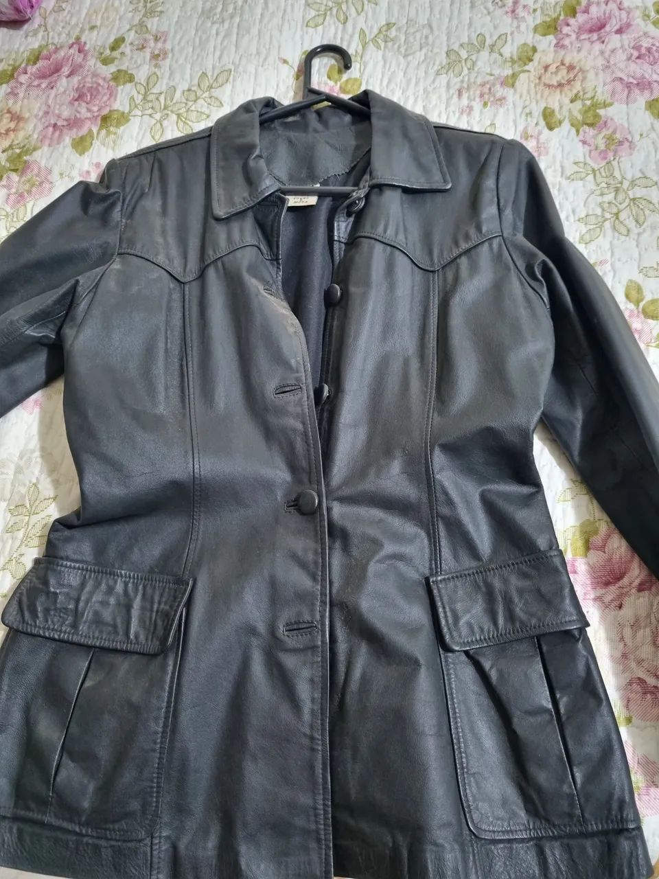 Casaco em couro feminino preto