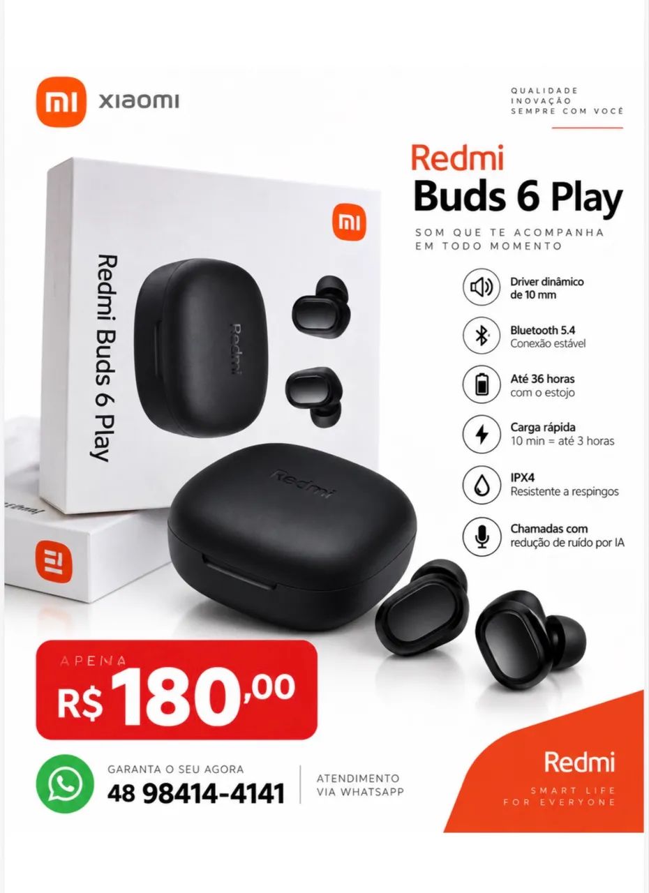 Fone sem fio Redmi buds 6 play original