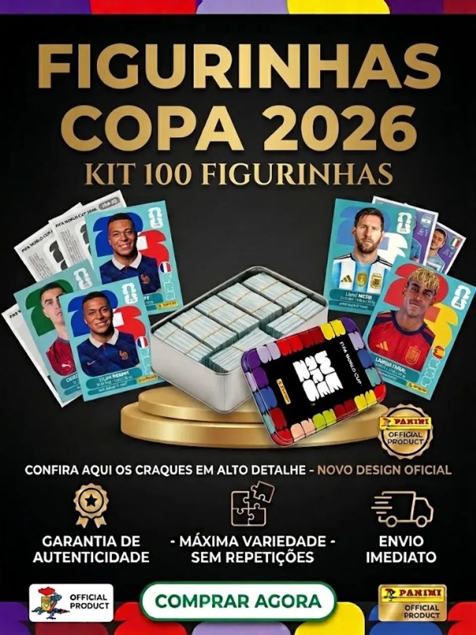 kit 100 figurinhas Copa 2026 Original Panini sem repetição