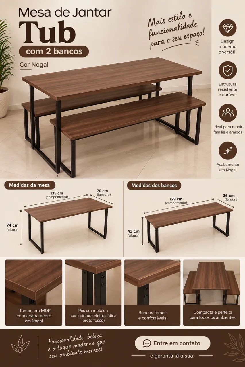 Mesa de Jantar Tub com 2 bancos