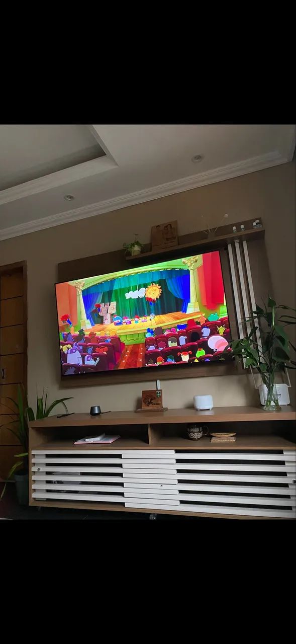 Móvel de Sala com Painel e LED Cedro/Off White