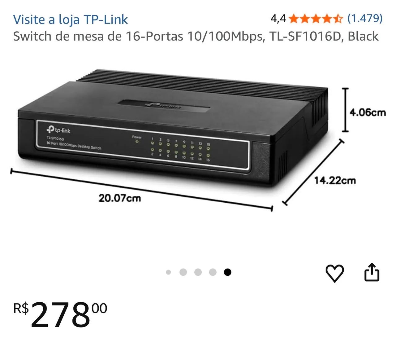 Switch de mesa de 16-Portas 10/100Mbps, TL-SF1016D, Black - Foto 4