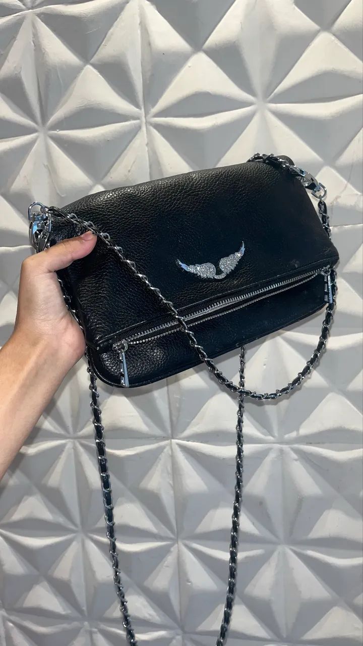 Bolsa feminina com alça de corrente - Preto - Foto 2