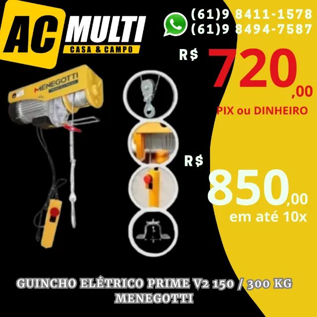 Guincho Elétrico Prime V2 150 / 300 kg menegotti