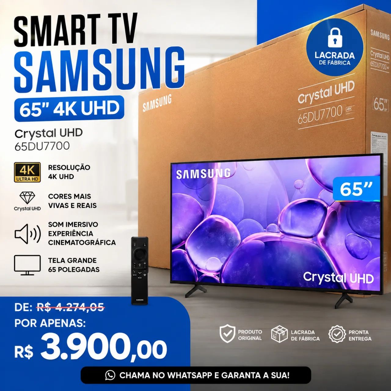 Smart tv 65 Samsung 4K UHD crystal 