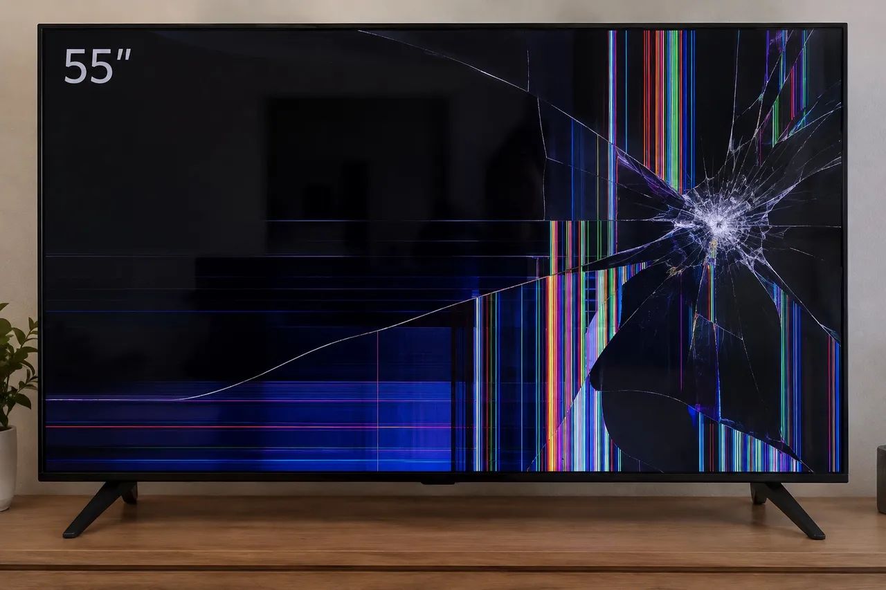 Televisão com tela quebrada 
