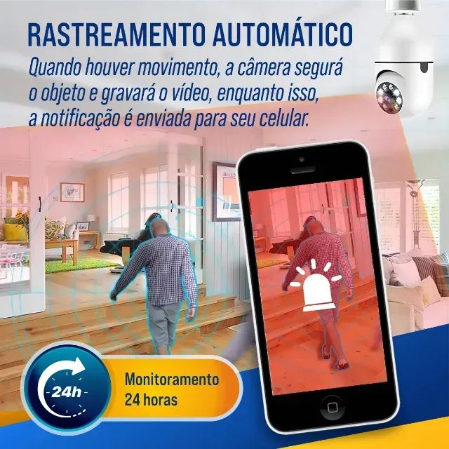 Câmera De Segurança Wi-fi 360° Hw Lâmpada E27 Full Hd Visão Noturna Colorida Áudio Sensor  - Foto 6
