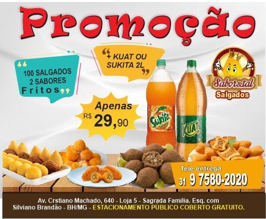 100 salgados fritos + Kuat ou Sukita 2 litros