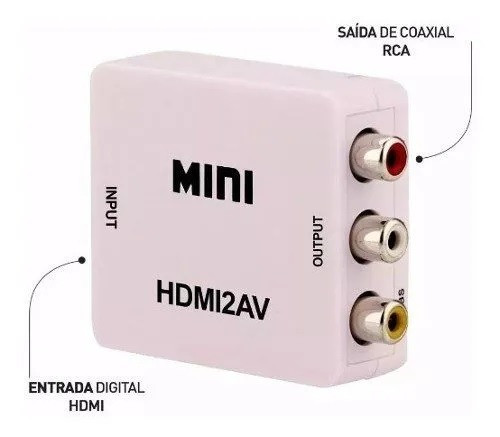 Conversor AV 2 Rca Para Hdmi Adaptador Vídeo HD 1080P Áudio