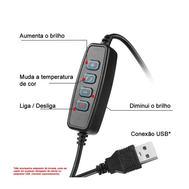 Ring Light Iluminador 26cm 10 Polegadas + Tripé 1.80m - Foto 3