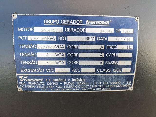 GERADOR DE ENERGIA  180 / 150 KVA / REVISADO  / 03 MESES DE GARANTIA  / AC
