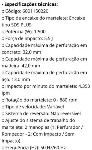 Martelete Perfurador Rompedor MPV1500 SDS Plus 1500W 5,5J - Foto 3