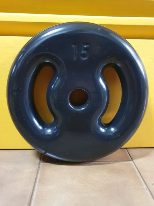 Anilha 15 Kg Emborrachada Preto Furo 31 mm = Sem uso (Nova) - Valor de cada unidade